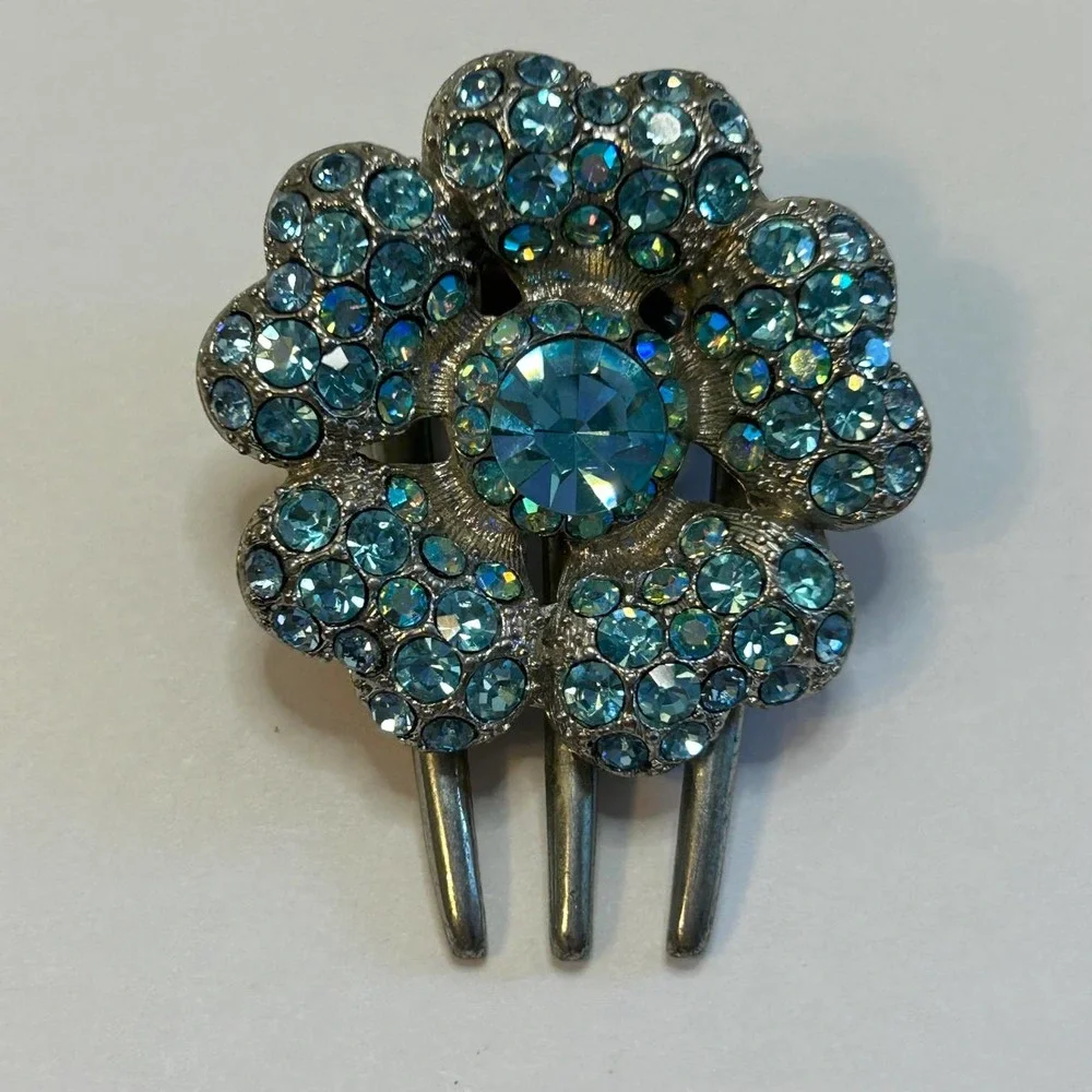 Blue Rhinestone Flower Claw‎ Clip